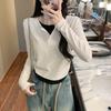 Korean Fake Two-piece Long-sleeved Women's T-shirt for Spring New Short Slim Base Shirt Korean Versatile Top T-shirt