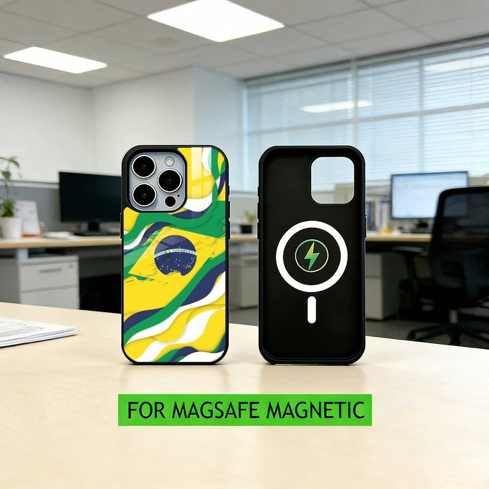 B-Brazil Brazilian Flag Phone Case For iPhone17,16,15,14,13,12,11 Plus,Pro Magnetic For Magsafe Wireless Charging
