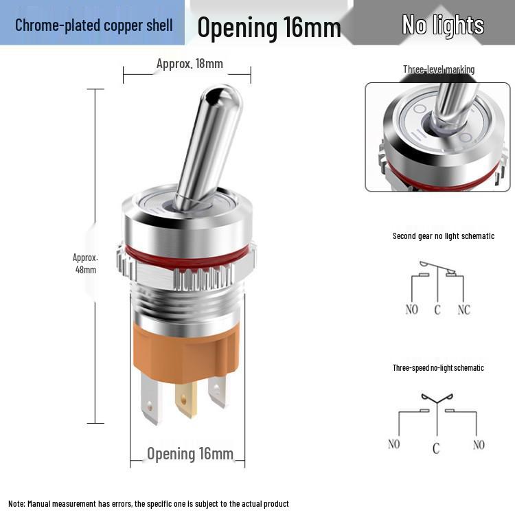 Bluebo 16mm High Current Metal Toggle Switch with Light, Large Handle, 2-Position/3-Position, 1NO1NC