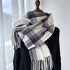 Checkered Scarf Women'S Autumn And Winter New Style Imitation Cashmere Medium Length Warm Scarf, European And American Tassel Shawl