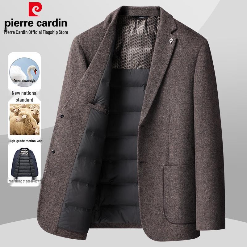 Pierre Cardin Мужская деловая повседневная куртка с подкладкой из гусиного пуха на основе шерсти