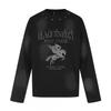 Vintage Studded Tie Dye Pegasus Print Long Sleeve T-Shirt Loose Fit Streetwear Top Men Women