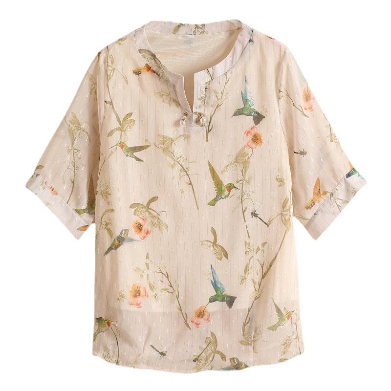 Stylish and Slim Chiffon Shirt for Women - 2022 Summer Fashion, Short-Sleeved Top for Middle-Aged Moms