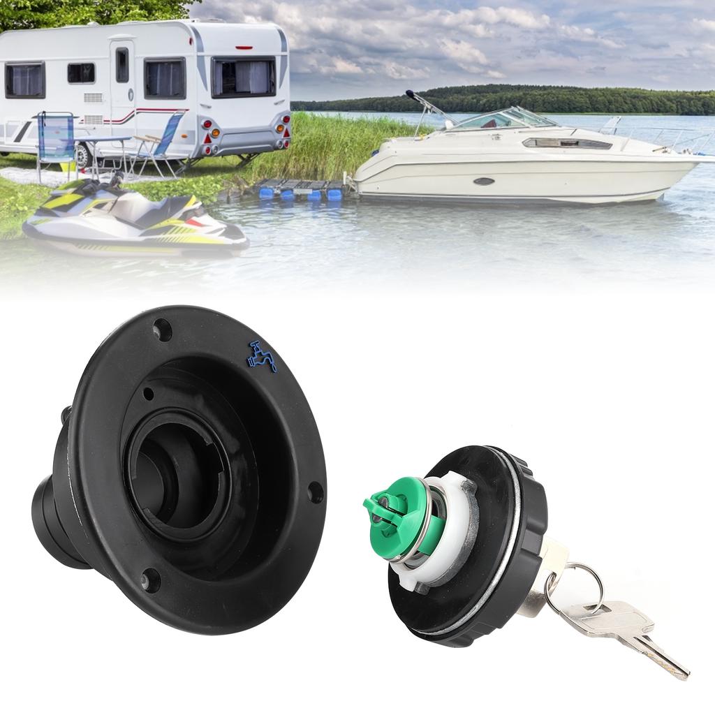Round Water Inlet Fill Lock Tank Filling Port W Key for RV Yacht Camping Car TrailerBlack
