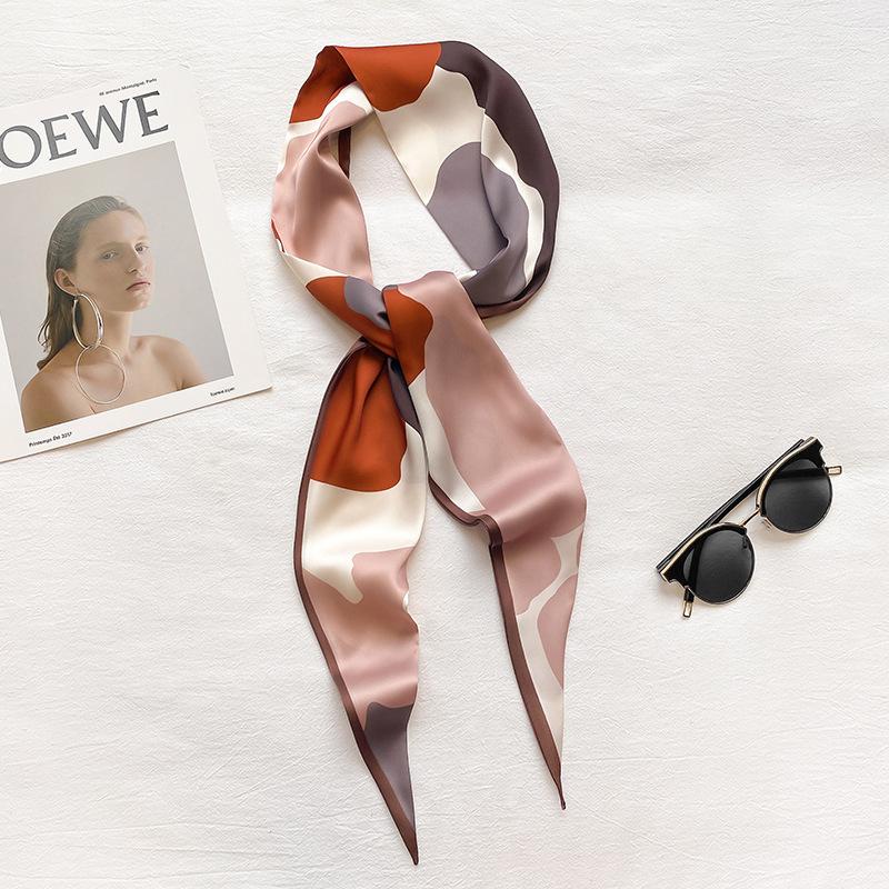 Korean Version of Versatile Early Autumn New Silk Scarf for Women Printed Clothing Decorative Scarf Headband Narrow Long Ties Bag Streamer