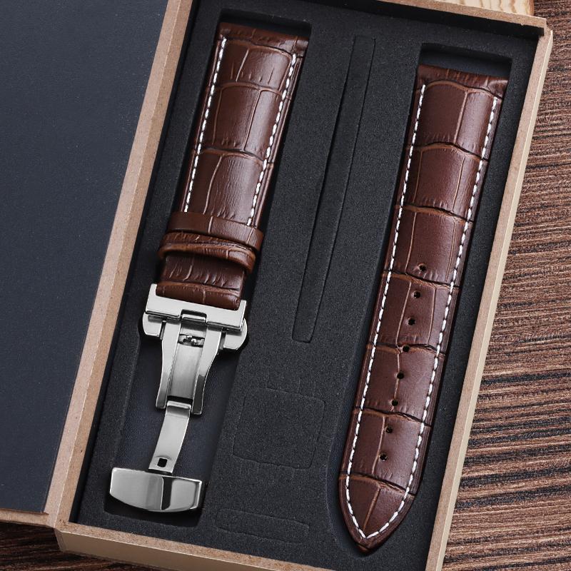 Ремешки для часов из натуральной кожи с коробкой WatchBand 14 мм 16 мм 18 мм 20 мм 21 мм 22 мм 24 мм Браслет для часов Застежка-бабочка Ремешок для часов