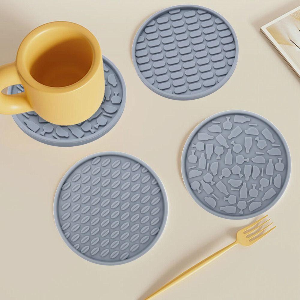6pcs/Set Round Cup Pad Tabletop Protection Tea Mat Silicone Drink Coaster Set Hotel Restaurant