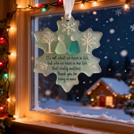 Yousheng Декор дружбы из морского стекла в форме снежинки Ручная работа Искусство из морского стекла Рождественское украшение Прибрежный сувенир дружбы для лучших друзей