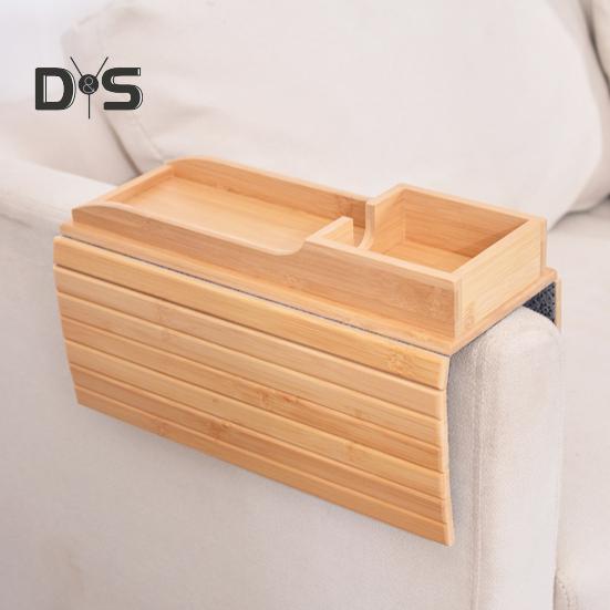 Подлокотник для дивана из бамбука с подстаканником, нескользящий органайзер для дивана, складной столик для дивана, телефон, пульт дистанционного управления