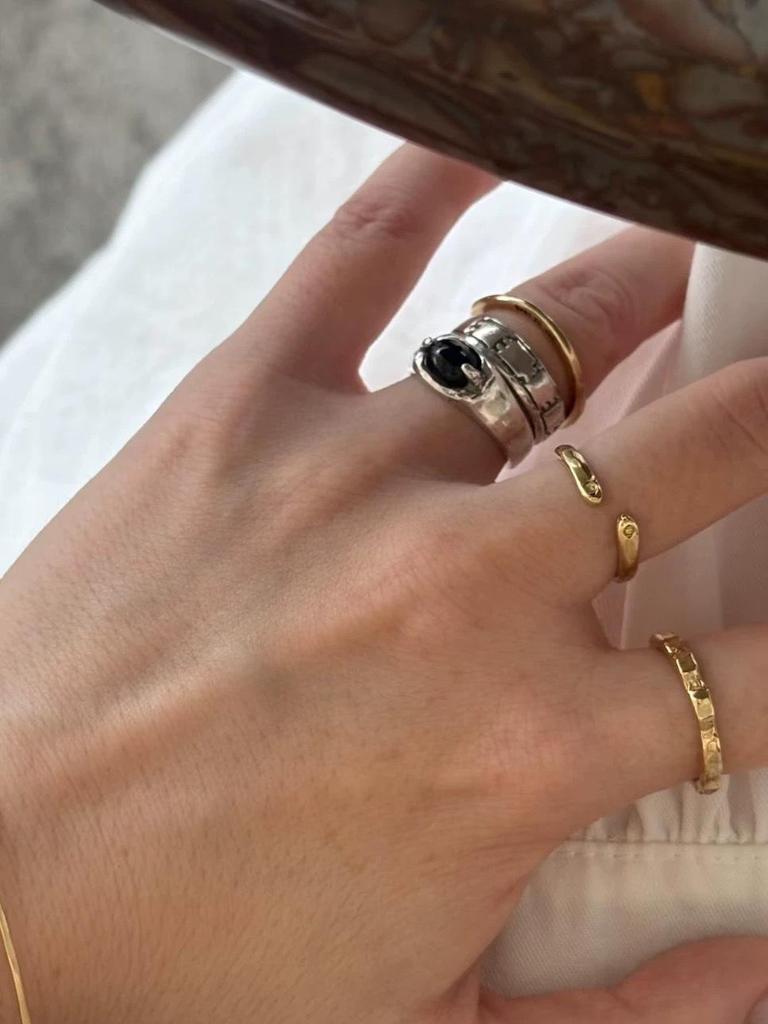 MA* Кольца из состаренного серебра в стиле ретро с красным и черным агатом