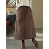 Retro Winter Rhombic Quilted Thickened Skirt Women's Literary and Artistic All-match Warm Pockets Slim Cotton Skirt Women