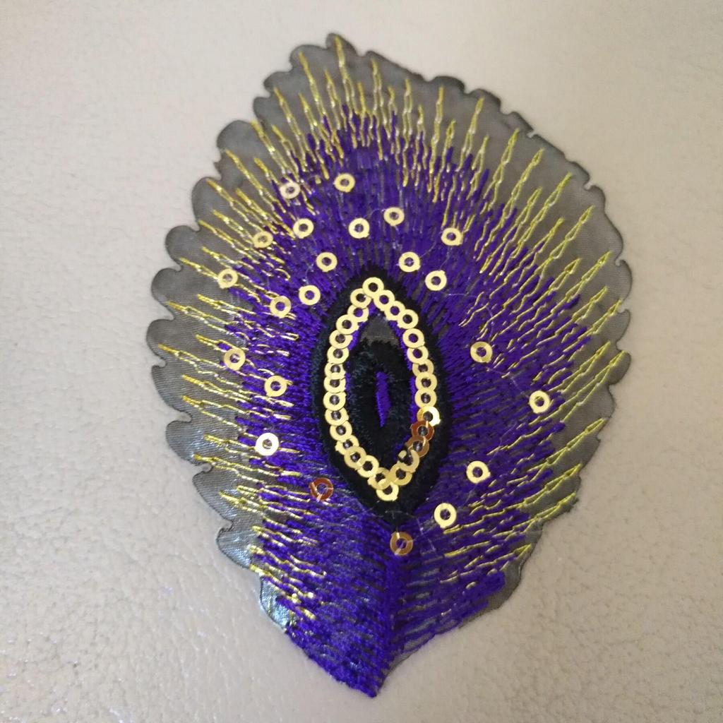 Патч с вышивкой пайетками в виде павлиньего пера для подола танцевального костюма - Самоклеящееся модное украшение.