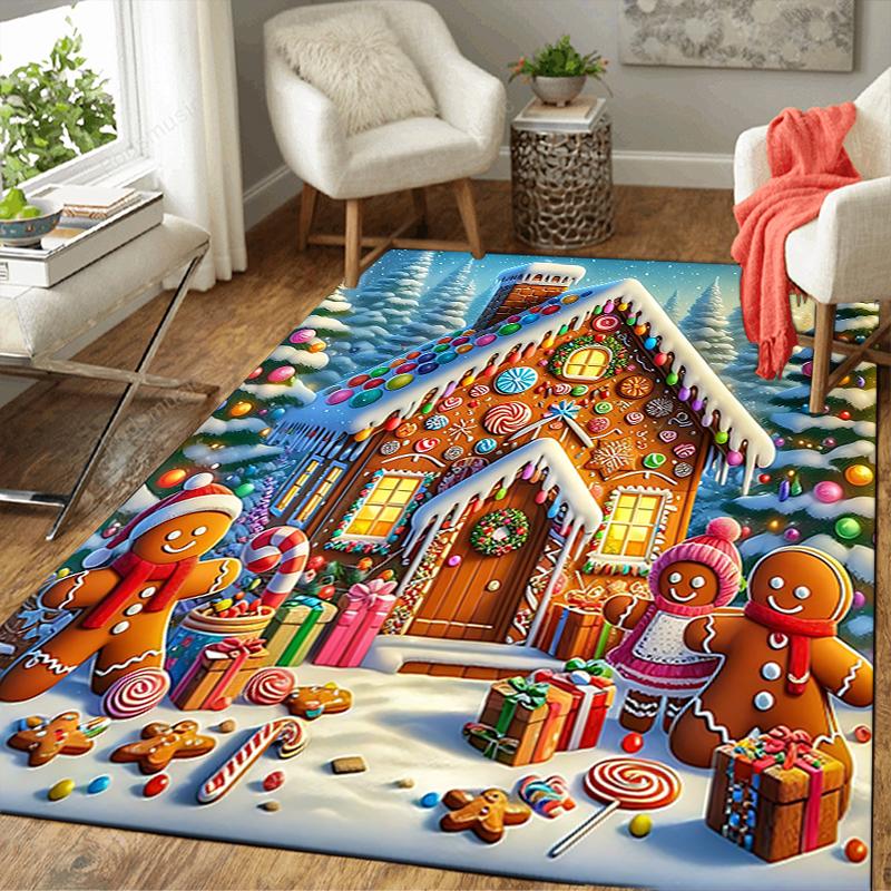1Pc Gingerbread House Christmas Scene Rug Office Carpet Indoor Outdoor Doormat Nonslip Soft Living Room Christmas Halloween Gift D922320