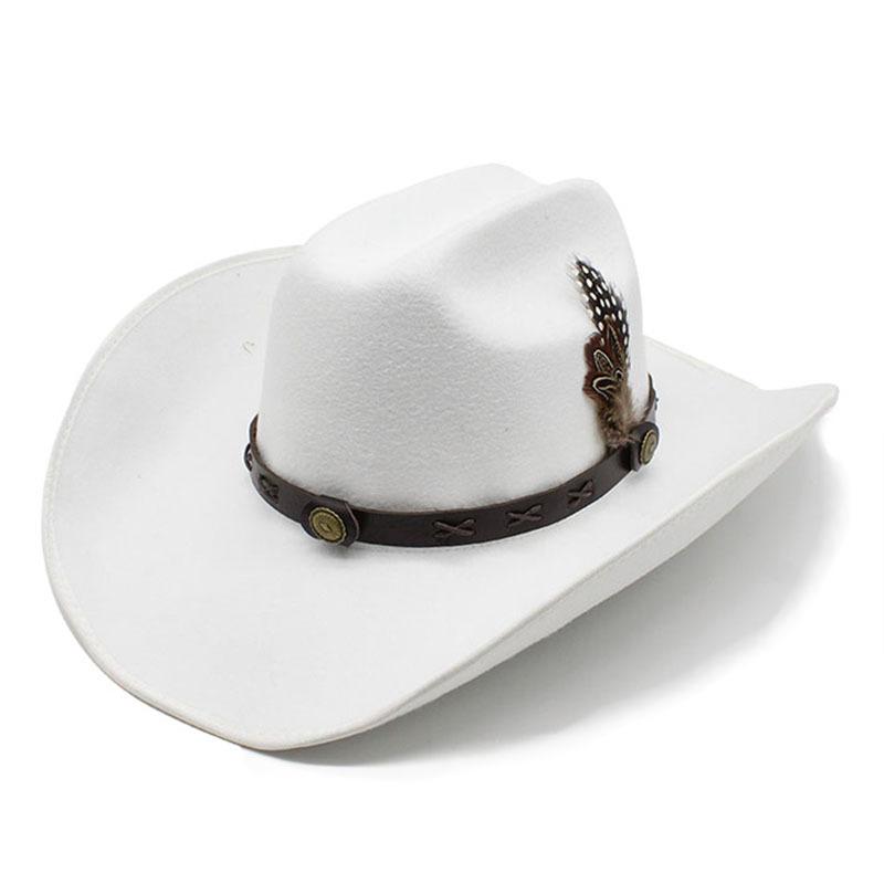 Woolen Black And White 9.5Cm Along Hemming Top Hat Feathers Western Cowboy Hat Riding Hat Men'S And Women'S Leisure