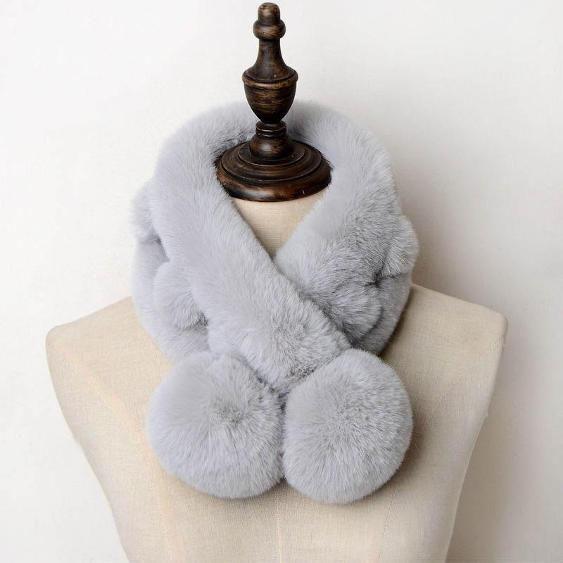 Scarf Female Winter Korean Version of Wool Scarf Wild Imitation Fur Cross Ball Collar Imitation Rex Rabbit Fur Warm Fur Collar