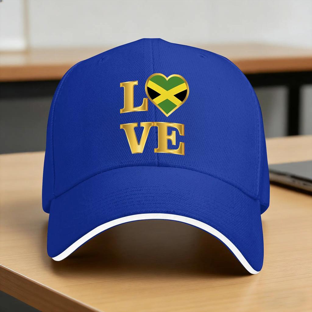 Love Jamaica Flag Design Golden Print Baseball Cap Fashion Trucker Hat Summer Couple Women Outdoor Sport Baseball Caps
