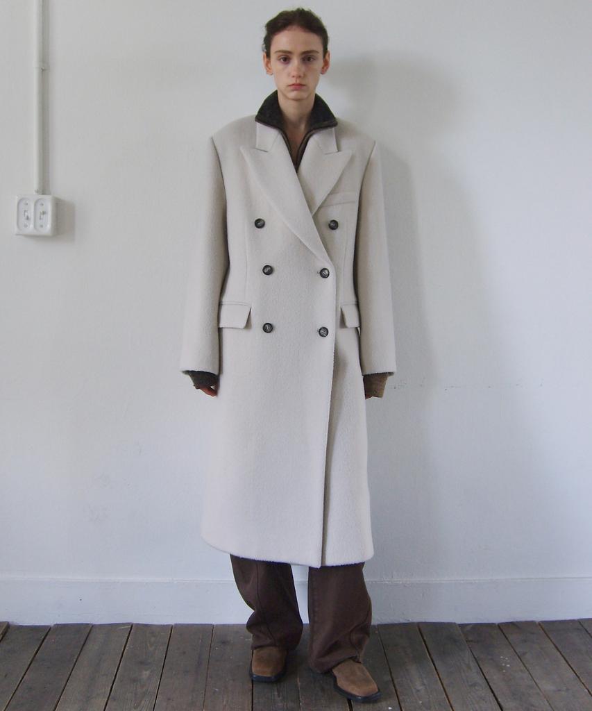 En Or [Alpaca 20%] Double Breasted Tailored Coat - Ivory