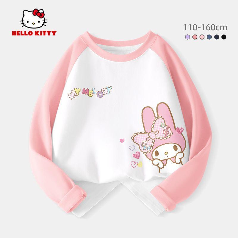 Детская футболка с длинным рукавом Hello Kitty 2026 Новый стиль Розовый Раглан Повседневная Базовая футболка для девочек