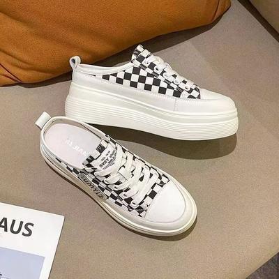 Домашние полутапочки женские весна-лето 2024 года новые удобные летние туфли без каблука парусиновые туфли повседневные ленивые маленькие белые туфли