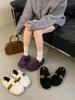 Овечья шерсть, обувь для дома, женская зимняя одежда 2025, новая корейская версия, ретро, плоские, на одном педале, туфли-бобы, женские бархатные хлопковые туфли