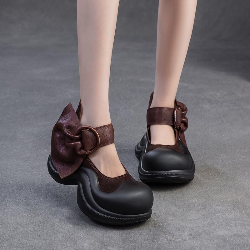 Johnature Удобные босоножки на платформе из натуральной кожи, увеличивающие рост, в стиле колледжа, женские туфли