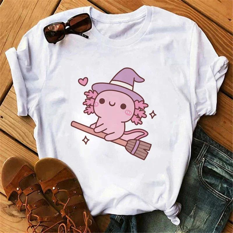NEW Cute Axolotl Drinking Bubble Tea Printed Kids Tshirt Summer Pure Cotton Shortsleeved Casual Tops for Boys and Girls