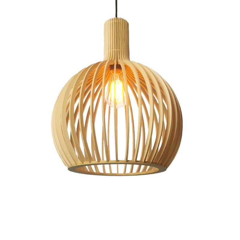 Pendant Lamp Kitchen Island Chandeliers Wood Bird Cage Lamp Wooden Hanging Light for Living Room Indoor Lustre Home Decoration