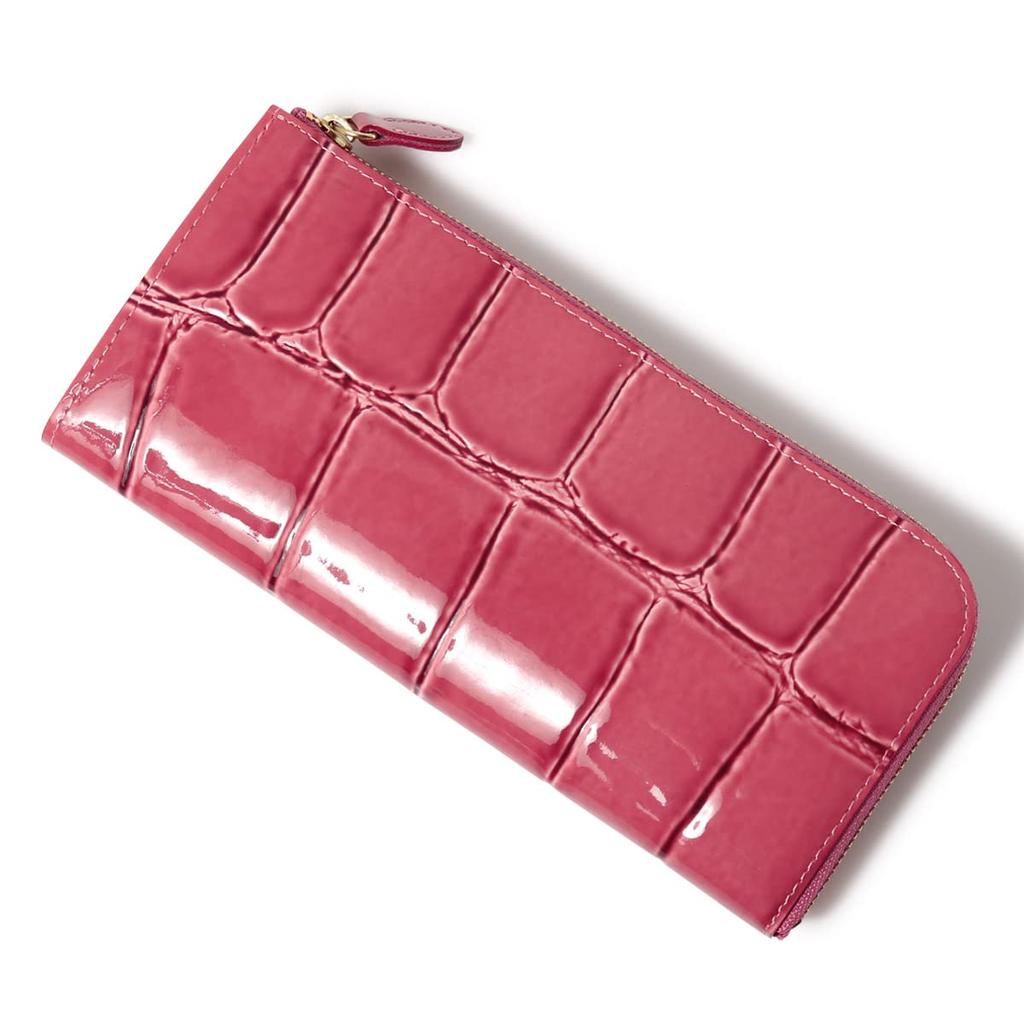 Long Wallet Zipper Genuine Leather Tail Crocodile Made In Japan Thin Embossed Crocodile Cowhide Leather Pink [Alkan] L-shaped Women's 1216-632 [44]