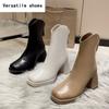 Platform Heel Women Ankle Boots Fashion Elegant Back Zippers Shoes Square High Heel Women's Morder Short Booties