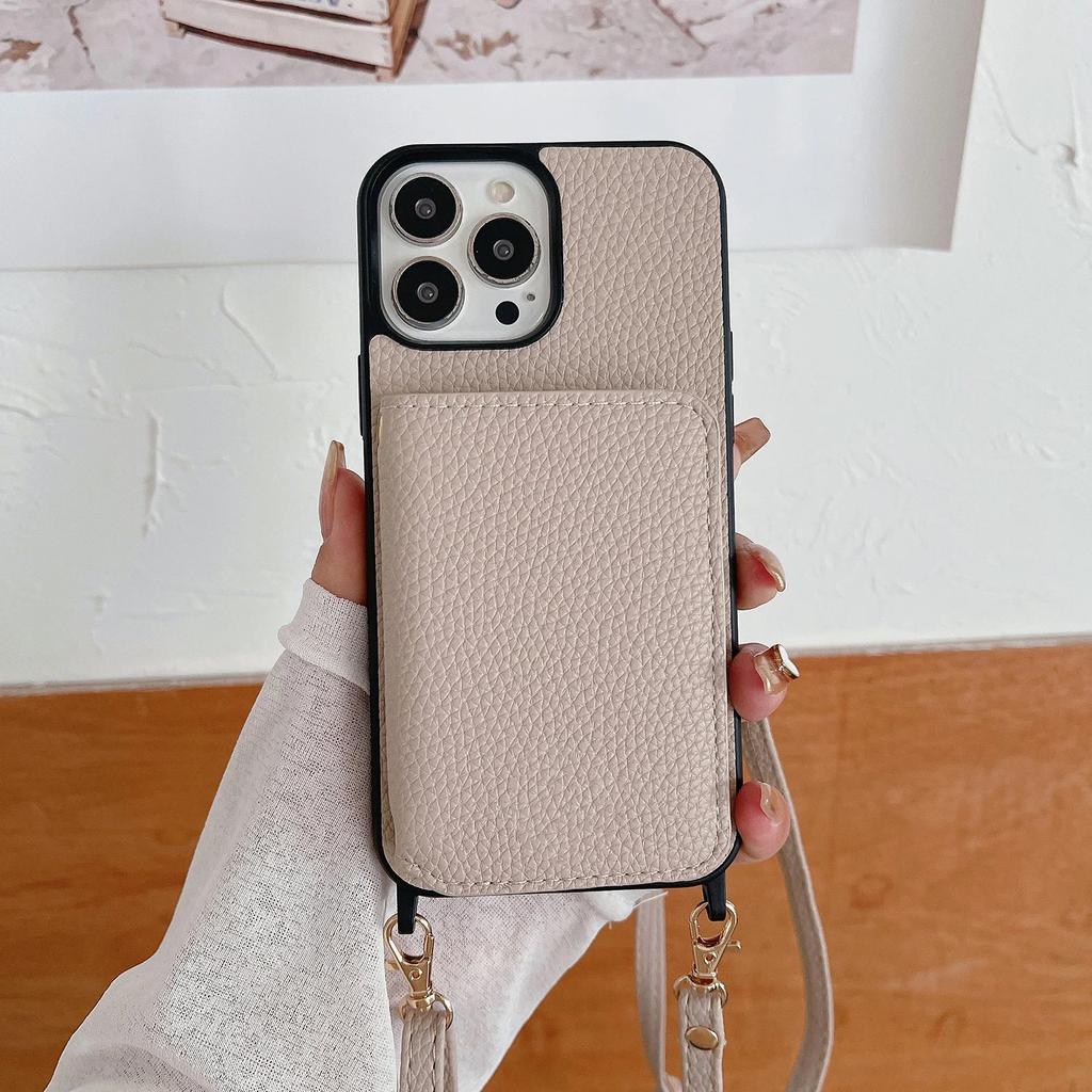 Кожаный кошелек через плечо с отделениями для карт для iPhone 16 Pro Max 15 Plus 14 13 12 11, сумка с длинным ремешком, карман, чехол с рисунком личи