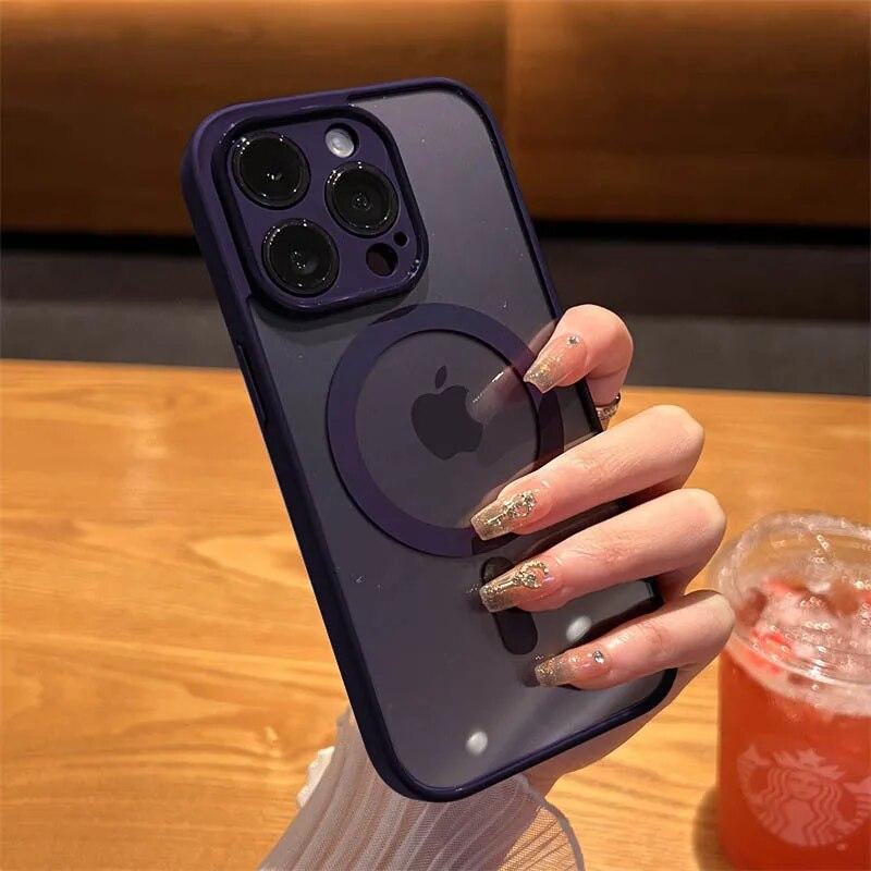 Прозрачный жесткий акриловый сильный магнитный чехол для телефона для IPhone 15 14 13 12 11 Pro X XR XS Max 7 8 Plus Magsafe, чехол для беспроводной зарядки