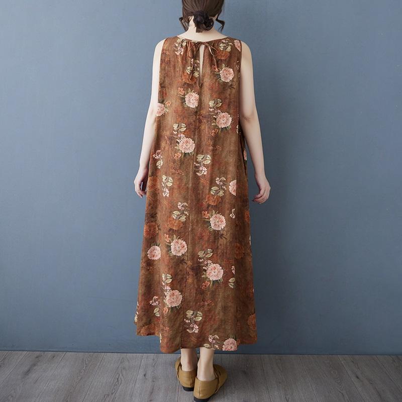 Sleeveless Plus Size Cotton Vintage Floral New In Dresses for Women Casual Loose Long Summer Dress