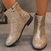 Women's Mid Heel Sexy Thick Bottom Shoes 2024 New Ladies Glitter Gold Chunky Heel Sequins Trendy Women's Shoes