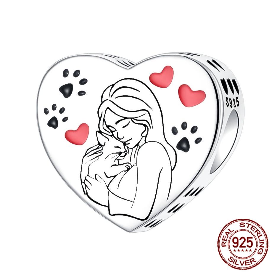 Медь Лучший Друг Девочка и Собака Питомец Сердце Форма Бусина Шарм Совместимо С Аутентичными Шарм Бусинами Браслетами Женщины Сделай Сам Украшения Подарок