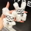 Cute Plush Glasses Puppy Keychain Car Keyring Party Gift Stuffed Dogs White Bag Pendant Ornament for Women Girl Teen