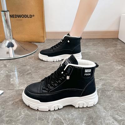 Модные женские ботильоны 2024 Новая осень Британский ветер Кожа Толстые с мехом Женские короткие ботинки на шнуровке Botas Mujer