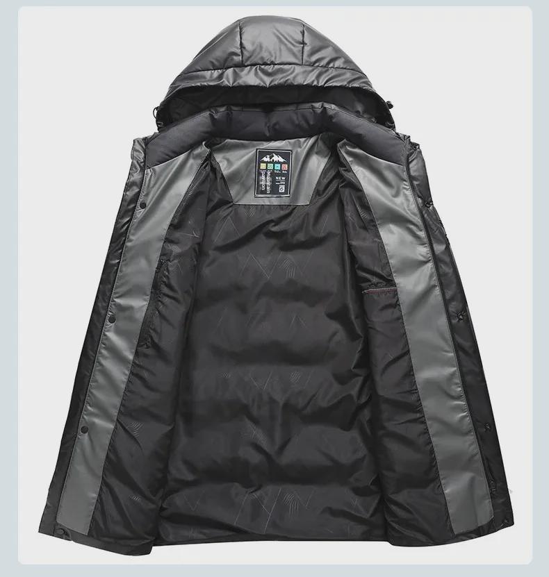 Мужская зимняя куртка средней длины с капюшоном на белом утином пуху 2024 года