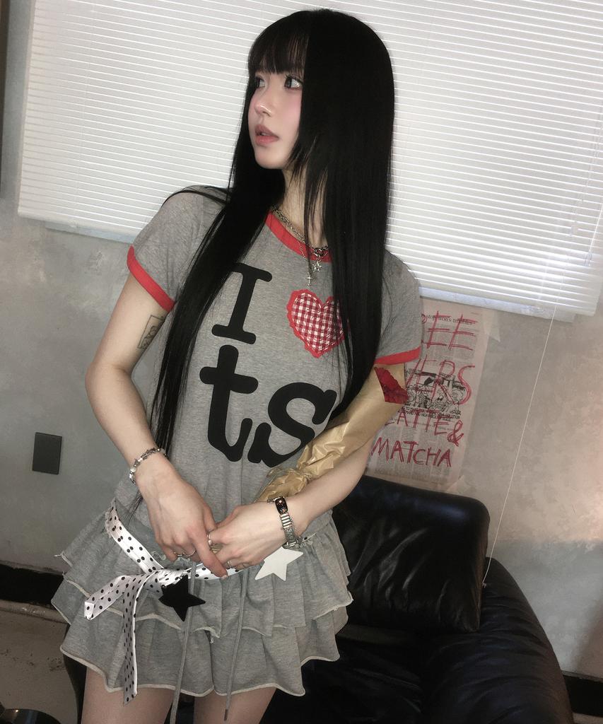 Футболка Tansanmageunesyum Heart Ringer (Серый)