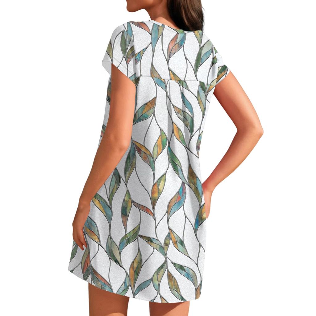 Женская мода повседневная летняя винтажная цветочная печать короткий рукав круглый вырез свободное платье с карманами