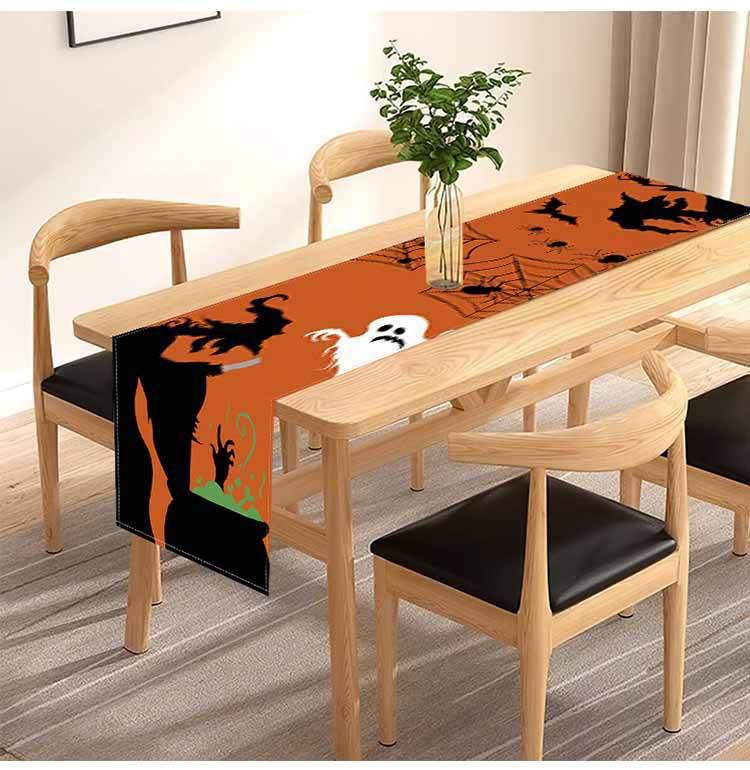 1pc Orenge Halloween Table Runner Witch Spider Web Tablecloth Dustproof Reusable Table Runner Halloween Dining Room Decoration