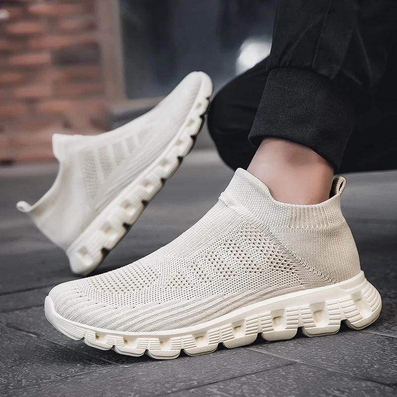 New Men's Spring Casual Sneaker Breathable Ultralight Slip On Shoes Mesh Sock Mouth Jogging Athletic Damping Women Sneakers