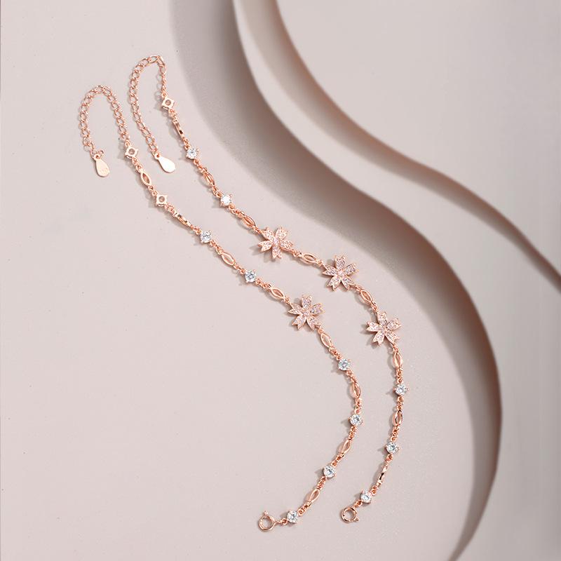 Korean Designer's Niche High-end Accessory, A Cherry Blossom S925 Sterling Silver Bracelet