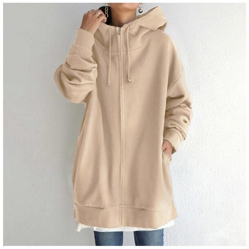 Womens Long Hooded Zipper Sweatshirt Winter Warm Fleece Lined Casual Streetwear Oversized Pullover
