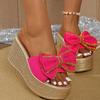 Fashion Street Bow Knot Chunky Platform Slippers Women Fashion Round Toe High Heel Sandals Woman Plus Size Wear-Resistant Slides Mujer