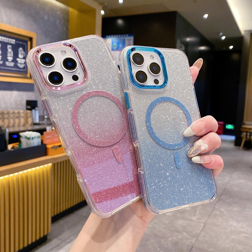 Чехол для iPhone 16 Pro из ТПУ + Акрила с Блестками, Магнитный Чехол для Телефона, Совместимый с MagSafe