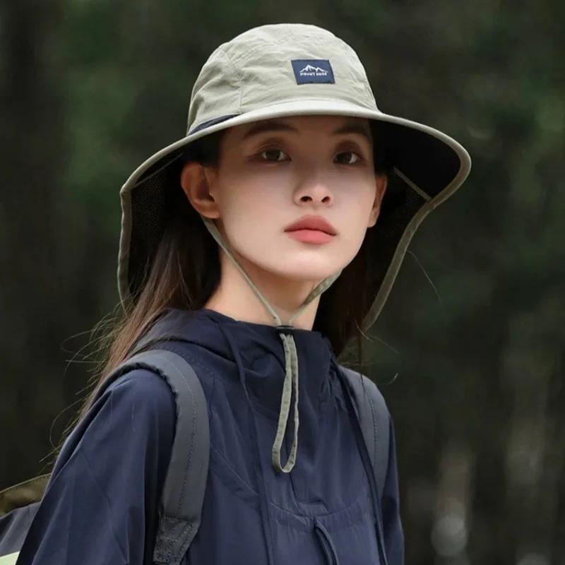 Unisex Waterproof Quick-Dry Bucket Hat Sun Visor Summer Outdoor Panama Cap with Neck Flap Mesh Breathable