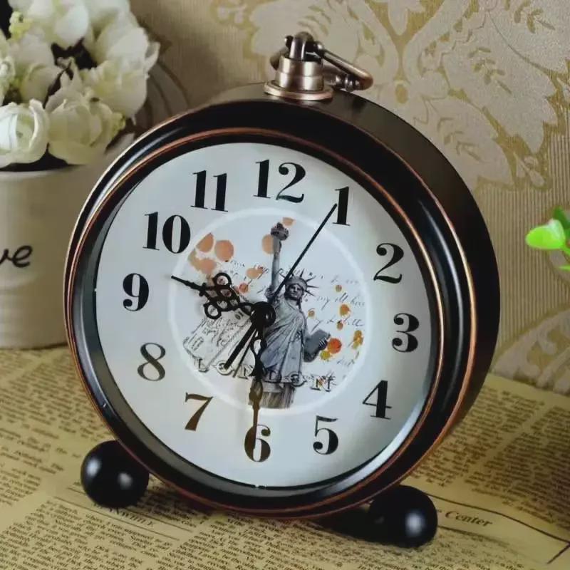 5-дюймовый бесшумный ретро-металлический будильник: Настольные часы в европейском стиле для гостиной или спальни