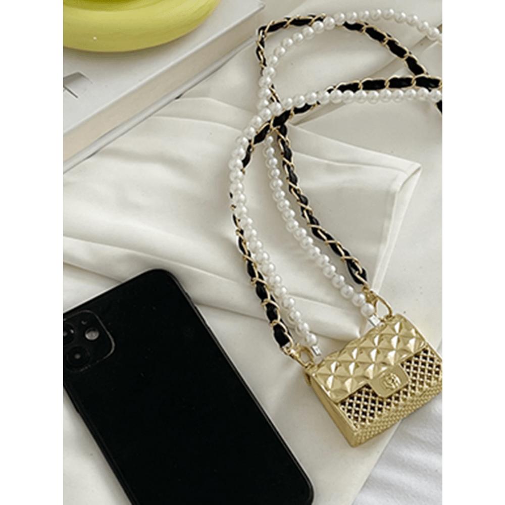 Мини квадратная сумка с клапаном, декор из искусственного жемчуга, металлическая необычная сумка