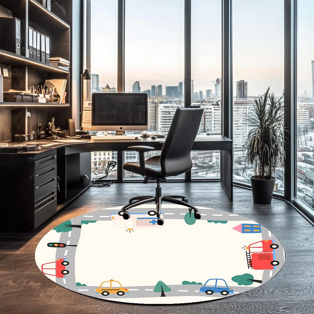 Cute Cars Printed Round Rug Carpet Chair Rug Area Rug Entryway Doormats,for Office Chair Living Room Bedroom Kitchen Room.