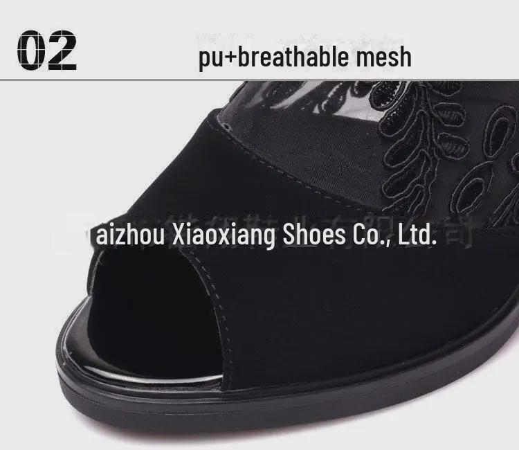 Женские сандалии Fish Mouth Mesh 2021 года, лето: Дышащее кружево, толстый каблук, молния, алый дизайн, доступны большие размеры